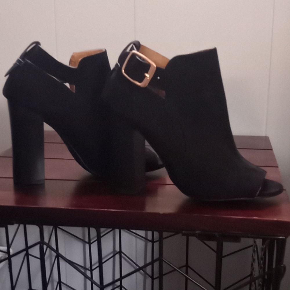 Black open toe booties